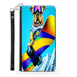 Colorful Pitbull Snowboarding in the Mountains, Phone Wallet Gift for Dog Lover Custom Art Design