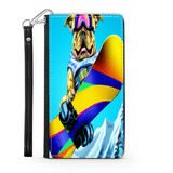 Colorful Pitbull Snowboarding in the Mountains, Phone Wallet Gift for Dog Lover Custom Art Design