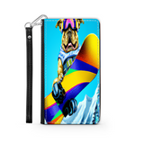 Colorful Pitbull Snowboarding in the Mountains, Phone Wallet Gift for Dog Lover Custom Art Design