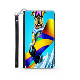 Colorful Pitbull Snowboarding in the Mountains, Phone Wallet Gift for Dog Lover Custom Art Design