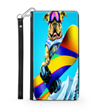 Colorful Pitbull Snowboarding in the Mountains, Phone Wallet Gift for Dog Lover Custom Art Design