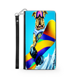 Colorful Pitbull Snowboarding in the Mountains, Phone Wallet Gift for Dog Lover Custom Art Design