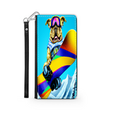 Colorful Pitbull Snowboarding in the Mountains, Phone Wallet Gift for Dog Lover Custom Art Design