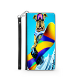 Colorful Pitbull Snowboarding in the Mountains, Phone Wallet Gift for Dog Lover Custom Art Design