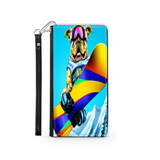 Colorful Pitbull Snowboarding in the Mountains, Phone Wallet Gift for Dog Lover Custom Art Design