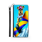 Colorful Pitbull Snowboarding in the Mountains, Phone Wallet Gift for Dog Lover Custom Art Design