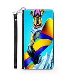 Colorful Pitbull Snowboarding in the Mountains, Phone Wallet Gift for Dog Lover Custom Art Design