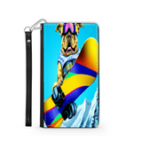 Colorful Pitbull Snowboarding in the Mountains, Phone Wallet Gift for Dog Lover Custom Art Design