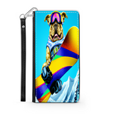 Colorful Pitbull Snowboarding in the Mountains, Phone Wallet Gift for Dog Lover Custom Art Design