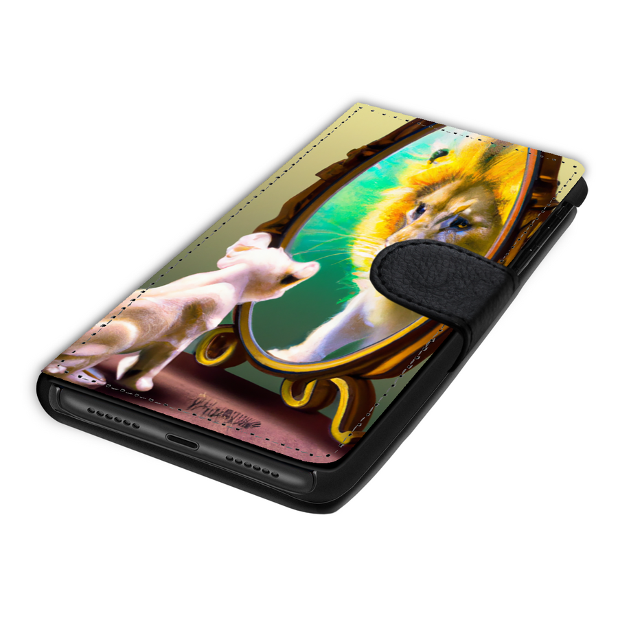Self-Image is Everything Kitten Sees a Lion, Protective Phone Wallet, Imagination Creation