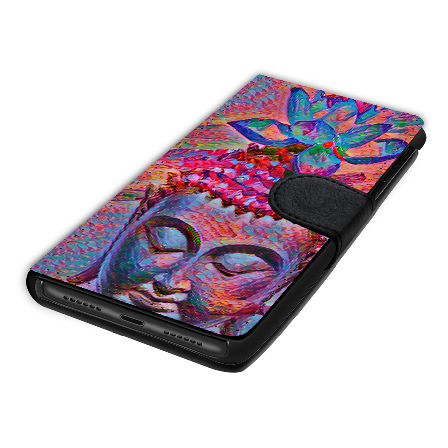 Colorful Buddha with Lotus, Protective Phone Wallet, Spiritual Art Design, Gift