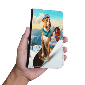 Pitbull Lover's Protective Phone Wallet, Custom Art Design, Gift. Large and Smaller Phones