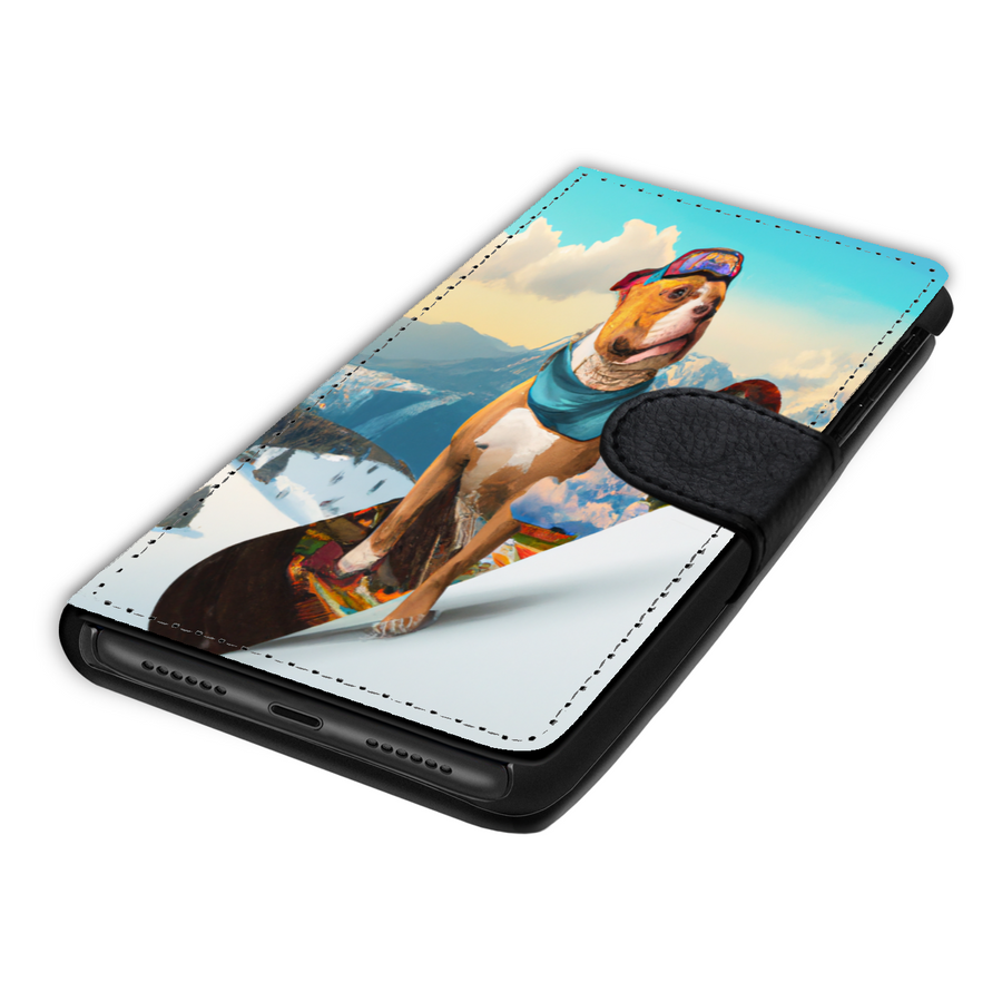 Pitbull Lover's Protective Phone Wallet, Custom Art Design, Gift. Large and Smaller Phones