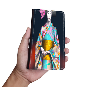 Geisha with Floral Kimono Phone Wallet Custom Art Design Gift