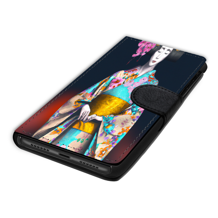 Geisha with Floral Kimono Phone Wallet Custom Art Design Gift