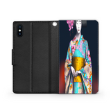 Geisha with Floral Kimono Phone Wallet Custom Art Design Gift