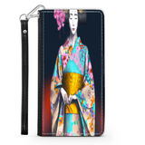 Geisha with Floral Kimono Phone Wallet Custom Art Design Gift